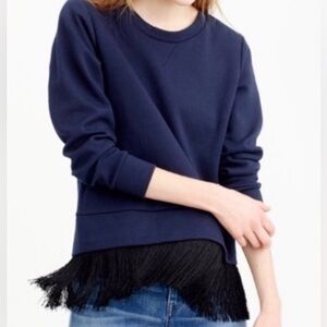 J. Crew Navy Sweater with Black Fringe